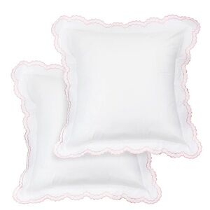 Melange Home Double Scalloped Embroidered Sham Set of 2 Rose Pink Euro Percale